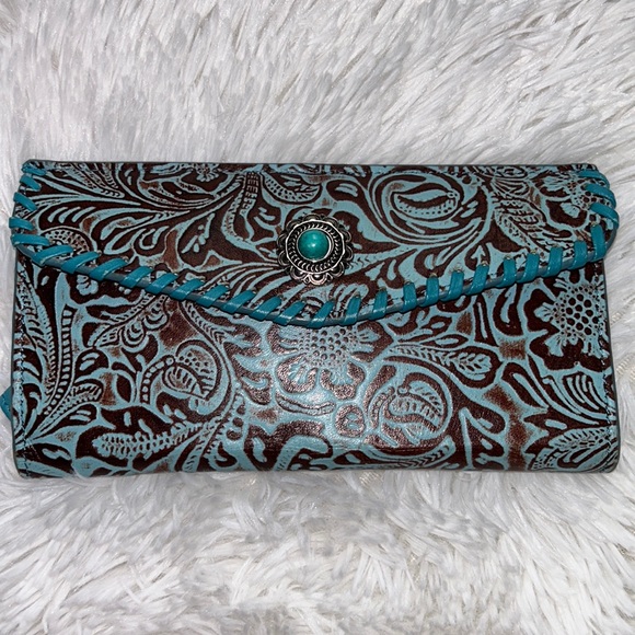 Handbags - Teal Blue and brown western wallet